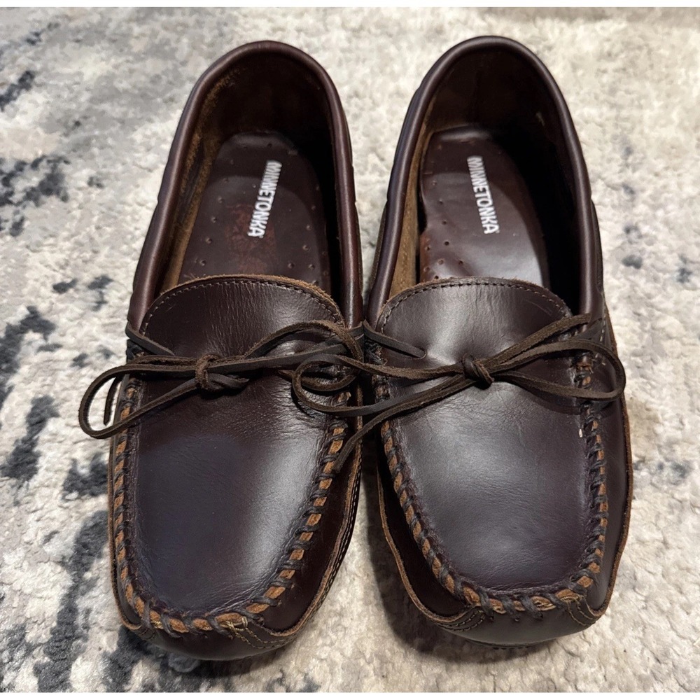 Mens Minnetonka Brown Leather Moccasins Driving Shoes Sz 11